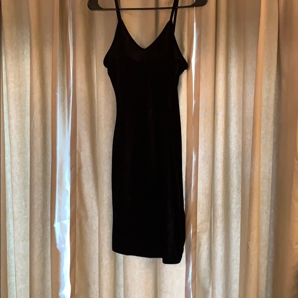 Black velour body con dress